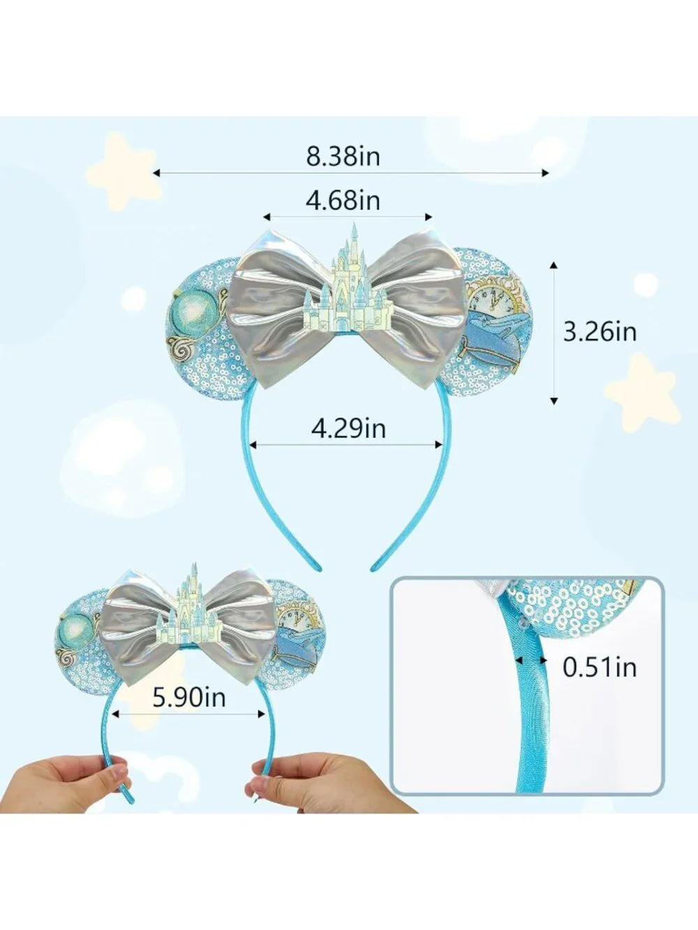 Women Blue Castle Sequin Halloween Mickey Mouse Headband for Cosplay